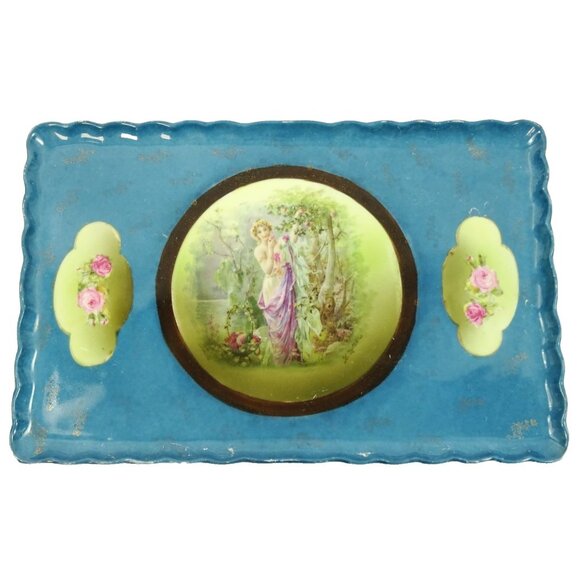 Vintage Austria Porcelain Vanity Tray Hand Painted Lady Roses w Provenance - Picture 1 of 13